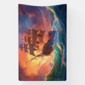 荒れ狂う海で船を航行する 横断幕 (縦)