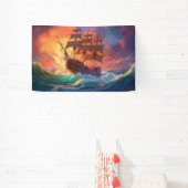 荒れ狂う海で船を航行する 横断幕 (インサイチュ)