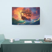 荒れ狂う海で船を航行する 横断幕 (トレードショー)