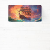 荒れ狂う海で船を航行する 横断幕 (インサイチュ)