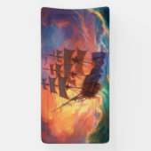 荒れ狂う海で船を航行する 横断幕 (縦)