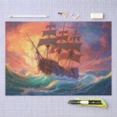 荒れ狂う海で船を航行する 薄葉紙 (クラフト)