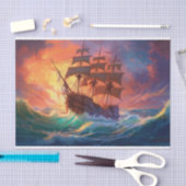 荒れ狂う海で船を航行する 薄葉紙 (クラフト)