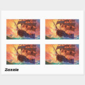 荒れ狂う海で船を航行する 長方形シール (シート)