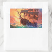 荒れ狂う海で船を航行する 長方形シール (バッグ)