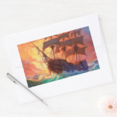 荒れ狂う海で船を航行する 長方形シール (封筒)