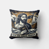 荒れ狂う海と船の中でイエスは聖書を持っている クッション (正面)