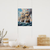 荒れ狂う海に浮かぶ高い船 ポスター (キッチン)