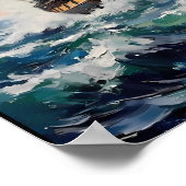 荒れ狂う海に浮かぶ高い船 ポスター (角)