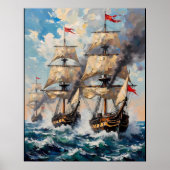 荒れ狂う海に浮かぶ高い船 ポスター (正面)