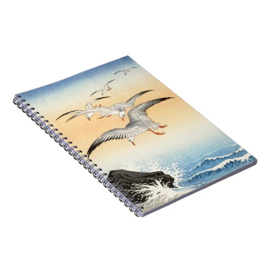 荒れ狂う海の上の五羽のカモメ、コソン、バードアート ノートブック (右側)
