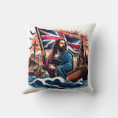 荒れ狂う海の中で旗を掲げているイエス クッション (裏面)