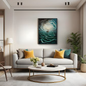 荒れ狂う海の孤独なボート海風景 ポスター