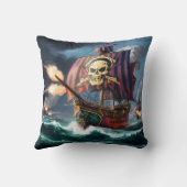 荒れ狂う海を恐ろしい海賊船 クッション (裏面)