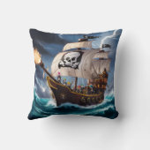 荒れ狂う海を戦う海賊船 クッション (裏面)