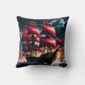 荒波と戦う赤海賊船 クッション (裏面)