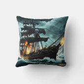 荒波に打ち上げる海賊船 クッション (裏面)