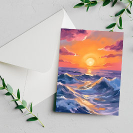 荒波の海の水彩画カード
