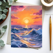 荒波の海の水彩画カード