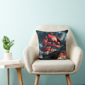 荒波の海を航行する赤海海賊 クッション (椅子)