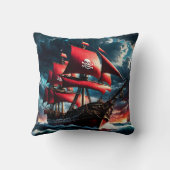 荒波の海を航行する赤海海賊 クッション (裏面)