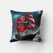 荒波の海を航行する赤海海賊 クッション (裏面)