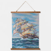 荒海に帆船26x36 吊り下げ型タペストリー (正面)