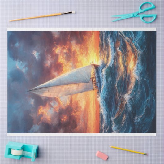 荒海の切り離し絵を描に乗る帆船 薄葉紙 (クラフト)