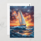 荒海の帆船絵を描船 ポストカード (正面/裏面)