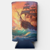 荒海の帆船 スリム缶クーラー (正面)