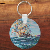 荒海の油絵に帆船 キーホルダー (正面)