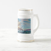 荒海の油絵に帆船 ビールジョッキ (正面右)