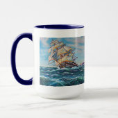 荒海の油絵に帆船 マグカップ (左)