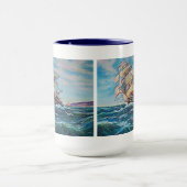 荒海の油絵に帆船 マグカップ (中央)
