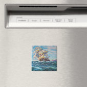 荒海の油絵に帆船 マグネット (インサイチュ (食洗機))