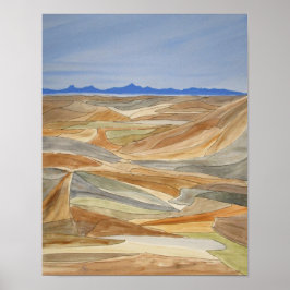 荒涼とした地域水彩ラインアートプリント ポスター