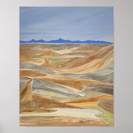 荒涼とした地域水彩ラインアートプリント ポスター (正面)