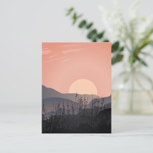 荒涼とした風景の夕日の景色 ポストカード (スタンド正面)