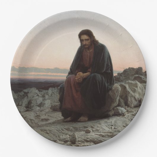 荒野のキリスト（Ivan Kramskoi著） ペーパープレート (正面)
