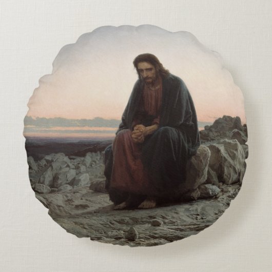 荒野のキリスト（Ivan Kramskoi著） ラウンドクッション (正面)