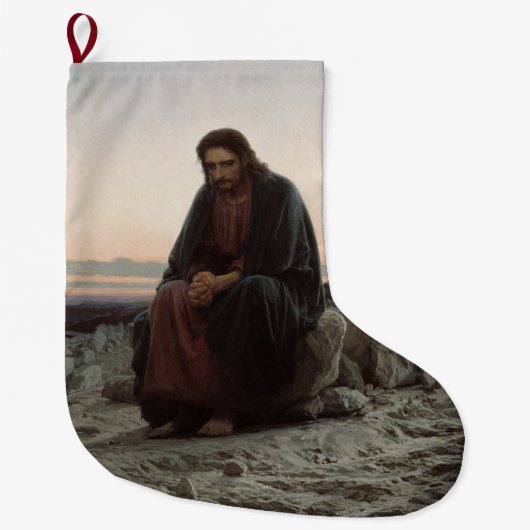 荒野のキリスト（Ivan Kramskoi著） ラージクリスマスストッキング (正面)