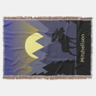 荒野の山と夕日とムース スローブランケット