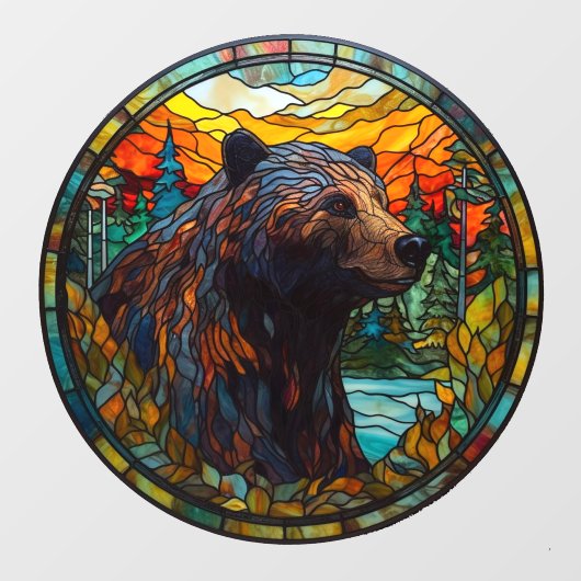 荒野の森のクマフェイクステンドグラス ウィンドウサイン (シート)