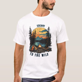 荒野へ逃げよう ビンテージ キャンプ 日没 Tシャツ