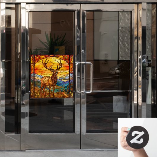荒野威厳のあるの森エルクフェイクステンドグラス ウィンドウサイン (オフィスドア)