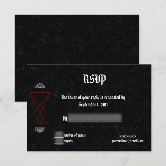 荘厳なるルシフェリアンオカルトゴシックウェディング 出欠確認 招待状 (正面/裏面)