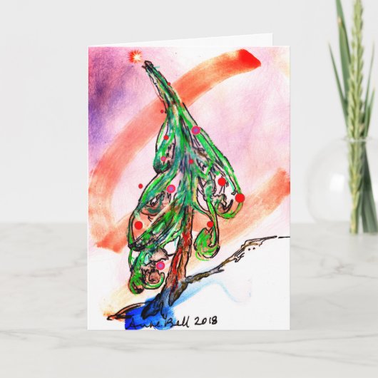 荘厳な魔法のクリスマスツリーカードO神聖な夜 シーズンカード (正面)