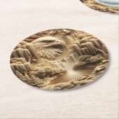 荘厳な鷹がステンドグラスを駆ける ラウンドペーパーコースター (アングル)