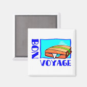 荷物でいっぱいの膨らんだスーツケース: "Bon Voyage!" マグネット (正面/裏面)