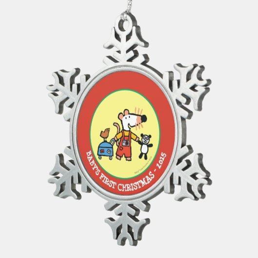 荷物との休暇の間準備ができているMaisy スノーフレークピューターオーナメント (右)